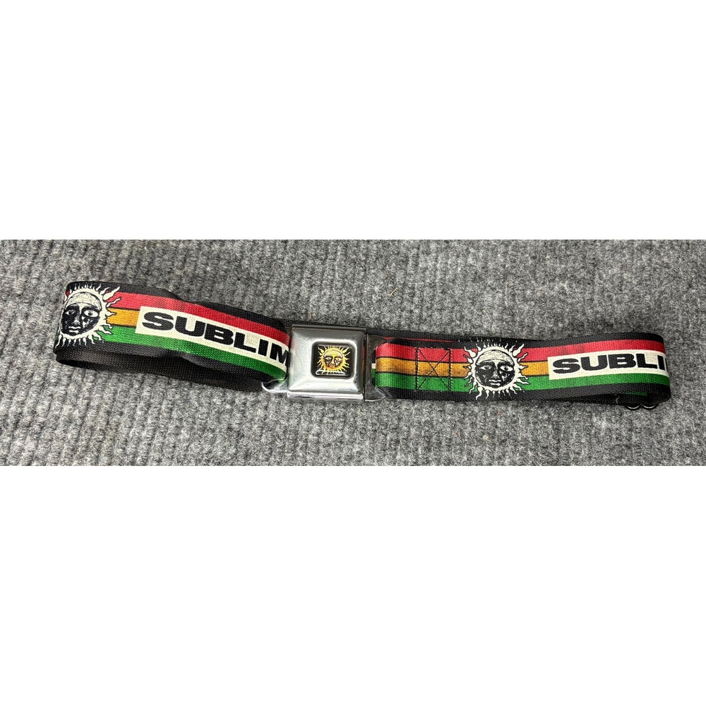 Sublime Buckle-Down Seatbelt Belt Rasta Sun Logo Black Red Yellow Green 28"-48"